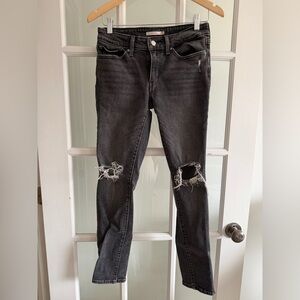 Levi’s 711 Skinny Jeans Size 27 Black Distressed Raw Hem High Rise